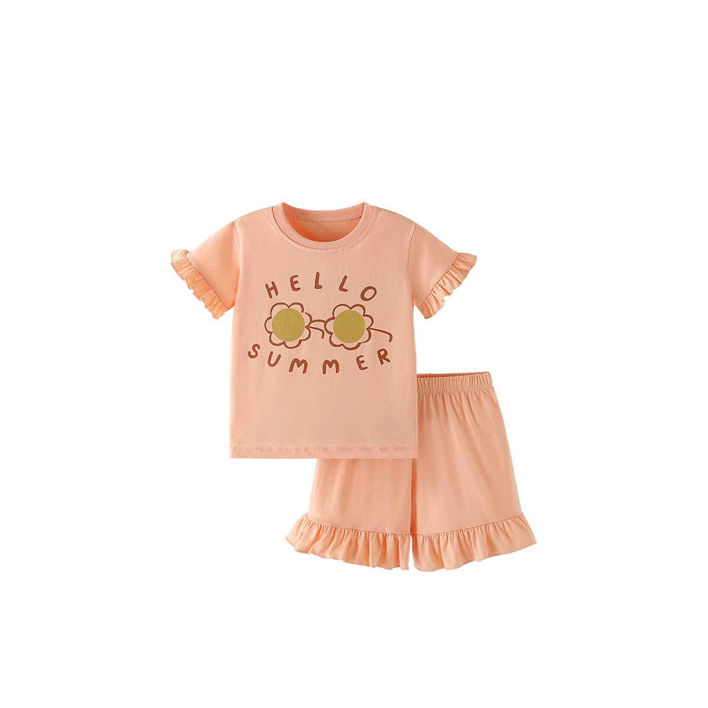 MyKids-USA® Baby Kids Flowers and Letters Pattern T-shirt and Solid Color Shorts Clothing Set for Girls