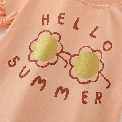 MyKids-USA® Baby Kids Flowers and Letters Pattern T-shirt and Solid Color Shorts Clothing Set for Girls