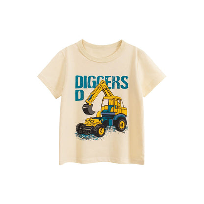 MyKids-USA® Summer Boys’ Digger Cartoon and Letters Pattern T-shirt in European and American Style