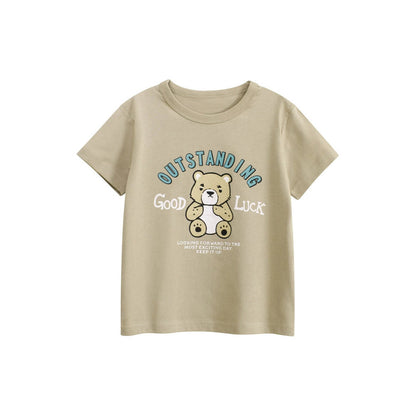 MyKids-USA® Summer Boys’ Teddy Bear Cartoon and Letters Pattern T-shirt in European and American Style