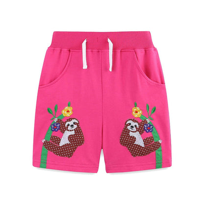 MyKids-USA® Baby Kids Girls Cotton Casual Style Animals and Flowers Pattern Pink Shorts