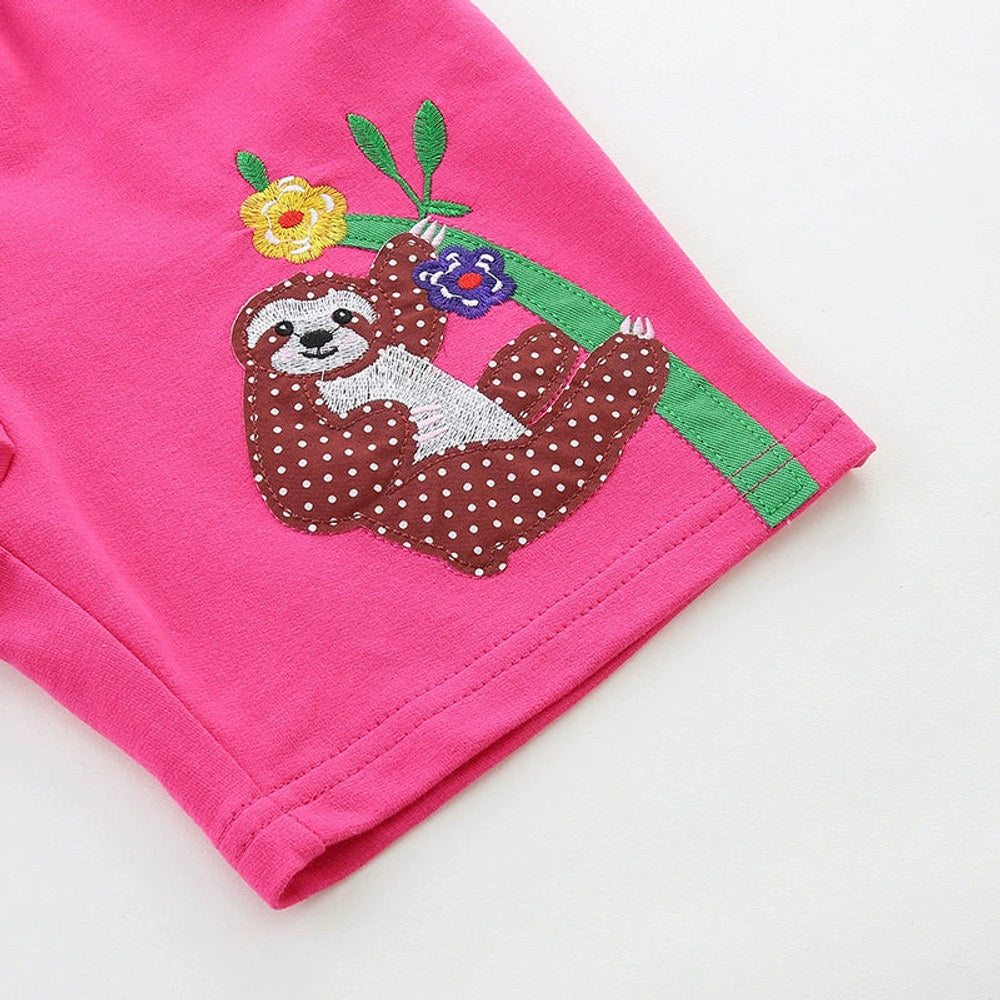 MyKids-USA® Baby Kids Girls Cotton Casual Style Animals and Flowers Pattern Pink Shorts