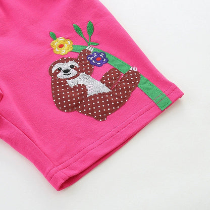 MyKids-USA® Baby Kids Girls Cotton Casual Style Animals and Flowers Pattern Pink Shorts