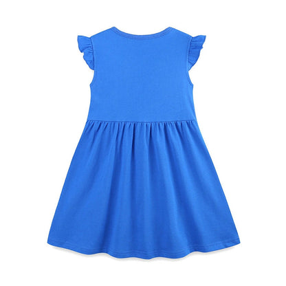 MyKids-USA® Pure Cotton Cute Cartoon Mouse and Cat Pattern Fly Sleeves Dress for Stylish Girls
