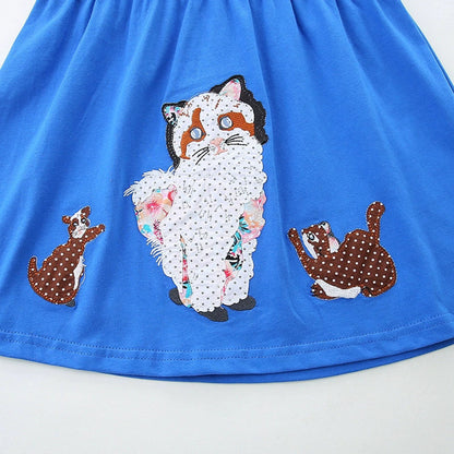 MyKids-USA® Pure Cotton Cute Cartoon Mouse and Cat Pattern Fly Sleeves Dress for Stylish Girls