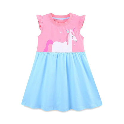 MyKids-USA® Cute Unicorn Cartoon Pattern Fly Sleeves Dress
