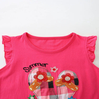 MyKids-USA® Baby Kids Cute Cartoon and Plaid Pattern Vest and Shorts Clothing Set for Girls