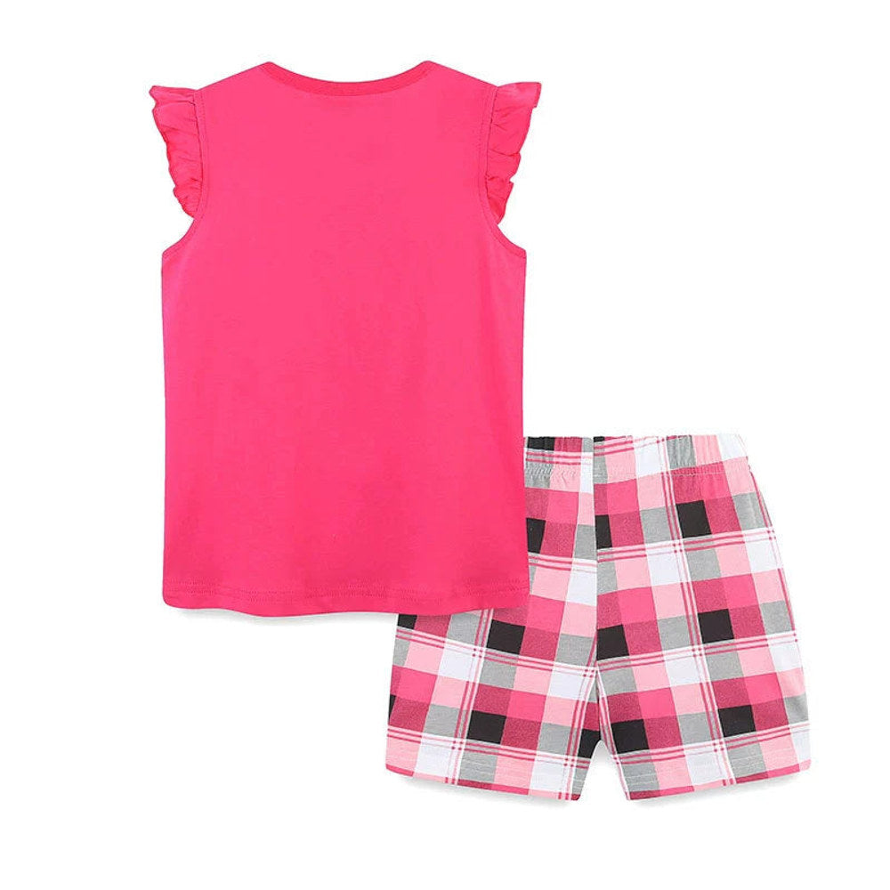 MyKids-USA® Baby Kids Cute Cartoon and Plaid Pattern Vest and Shorts Clothing Set for Girls