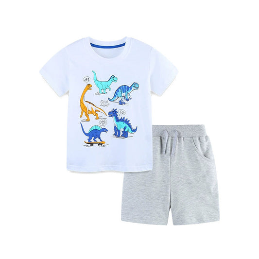 MyKids-USA® Baby Kids Cartoon Animals Pattern T-shirt and Shorts Color Patchwork Clothing Set for Boys