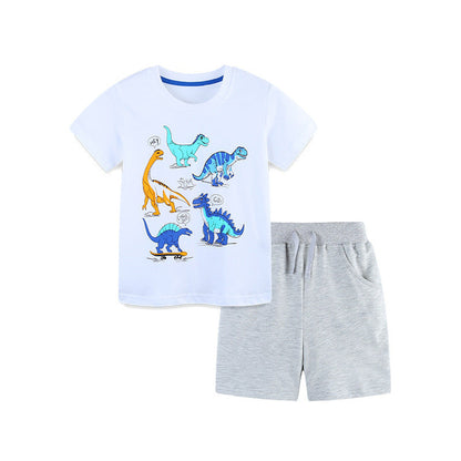 MyKids-USA® Baby Kids Cartoon Animals Pattern T-shirt and Shorts Color Patchwork Clothing Set for Boys