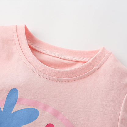 MyKids-USA® Summer Arrival Girls’ Flowers and Smiling Face Pattern Short Sleeves T-shirt in European and American Style