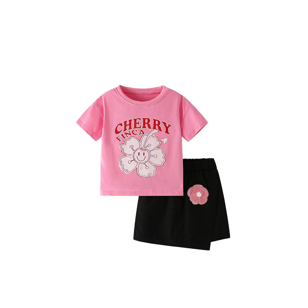 MyKids-USA® Baby Kids Flowers and Letters Pattern T-shirt and Skirt Clothing Set for Girls