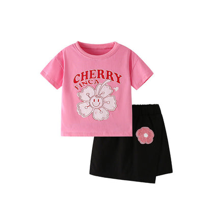 MyKids-USA® Baby Kids Flowers and Letters Pattern T-shirt and Skirt Clothing Set for Girls
