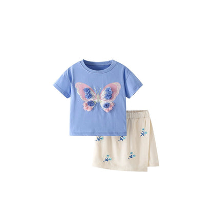 MyKids-USA® Baby Kids Flowers and Butterfly Pattern T-shirt and Skirt Clothing Set for Girls