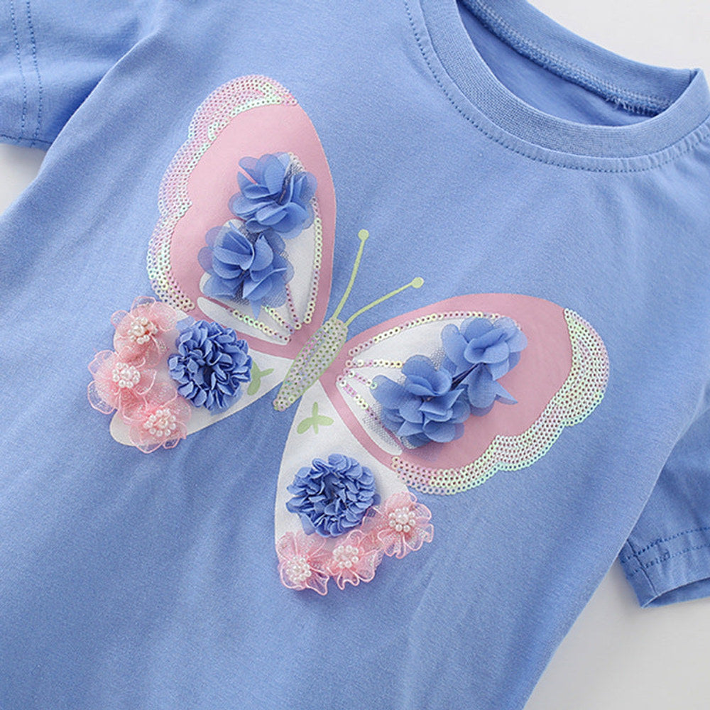 MyKids-USA® Baby Kids Flowers and Butterfly Pattern T-shirt and Skirt Clothing Set for Girls