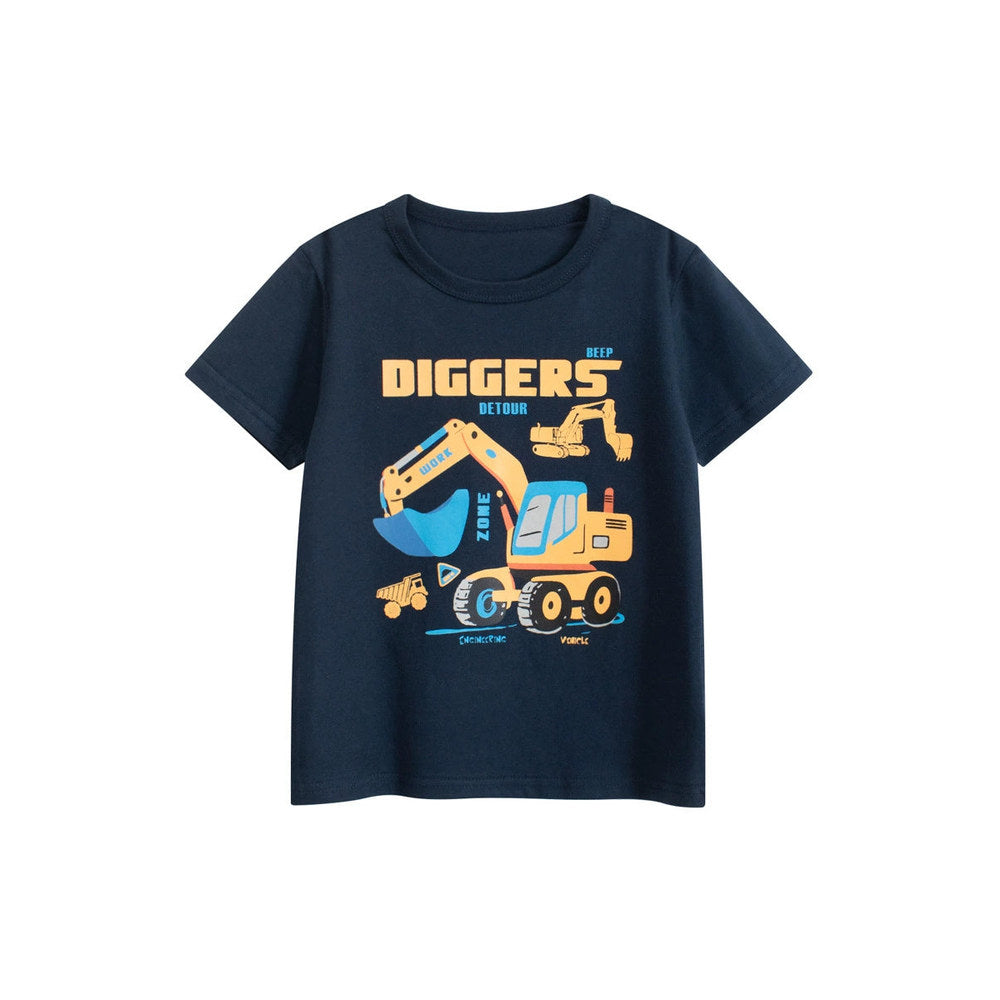 MyKids-USA® Summer Boys’ Digger Cartoon and Letters Pattern T-shirt in European and American Style