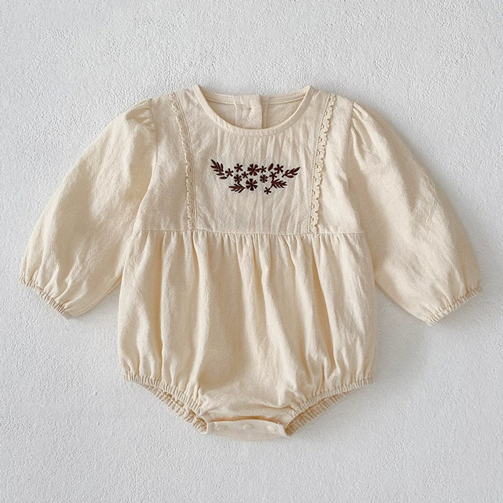 MyKids-USA® Baby Girls Northern Europe Style Flowers Embroidered Pattern Long-sleeved bodysuit or Dress – Princess Sister Matching