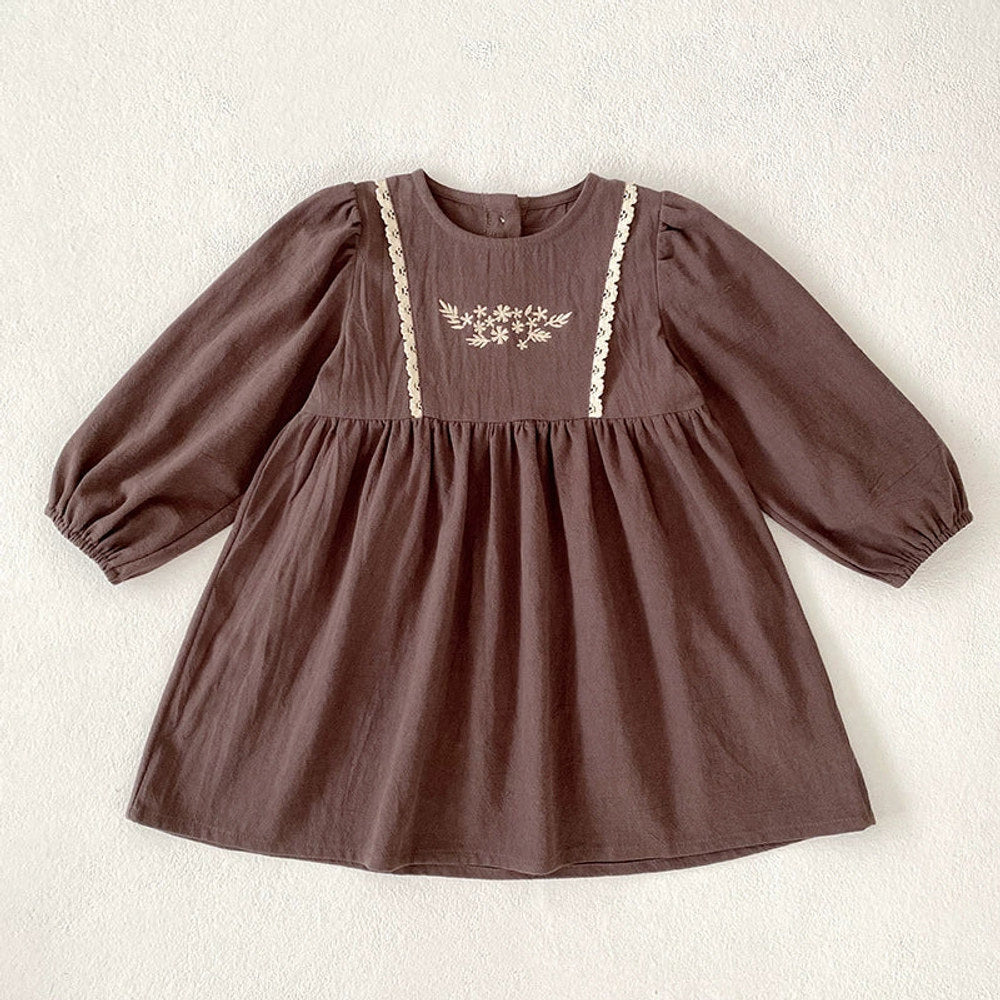 MyKids-USA® Baby Girls Northern Europe Style Flowers Embroidered Pattern Long-sleeved bodysuit or Dress – Princess Sister Matching