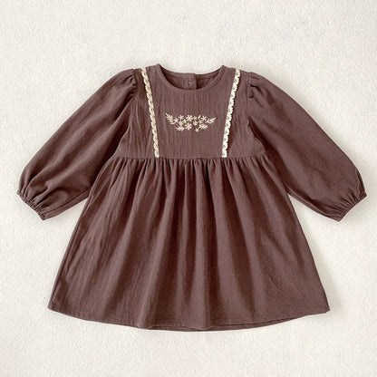 MyKids-USA® Baby Girls Northern Europe Style Flowers Embroidered Pattern Long-sleeved bodysuit or Dress – Princess Sister Matching