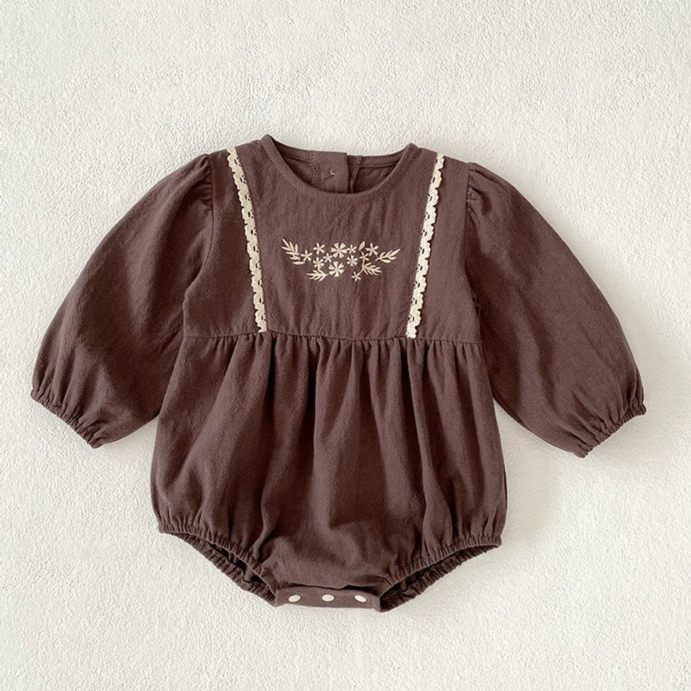 MyKids-USA® Baby Girls Northern Europe Style Flowers Embroidered Pattern Long-sleeved bodysuit or Dress – Princess Sister Matching
