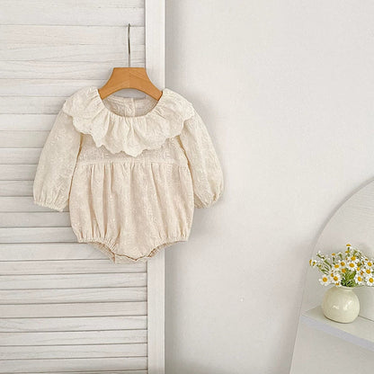 MyKids-USA® Baby Girls French Style Solid Color Flowers Embroidered Pattern Long-sleeved bodysuit or Dress – Princess Sister Matching