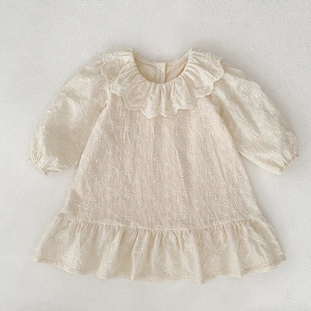 MyKids-USA® Baby Girls French Style Solid Color Flowers Embroidered Pattern Long-sleeved bodysuit or Dress – Princess Sister Matching