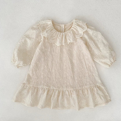 MyKids-USA® Baby Girls French Style Solid Color Flowers Embroidered Pattern Long-sleeved bodysuit or Dress – Princess Sister Matching