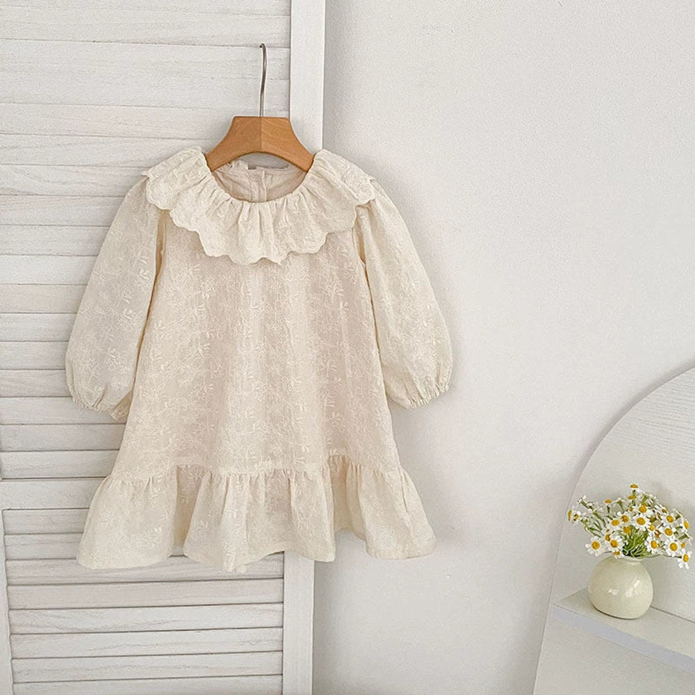MyKids-USA® Baby Girls French Style Solid Color Flowers Embroidered Pattern Long-sleeved bodysuit or Dress – Princess Sister Matching