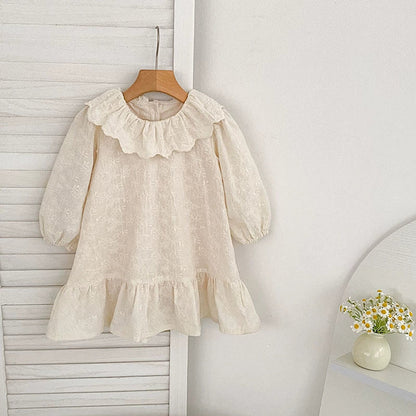 MyKids-USA® Baby Girls French Style Solid Color Flowers Embroidered Pattern Long-sleeved bodysuit or Dress – Princess Sister Matching