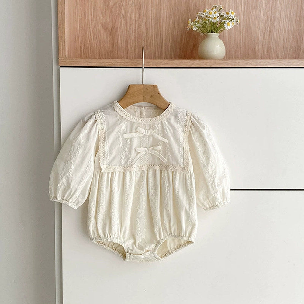 MyKids-USA® Baby Girls French Style Solid Color Flowers Pattern Long-sleeved bodysuit or Dress – Princess Sister Matching