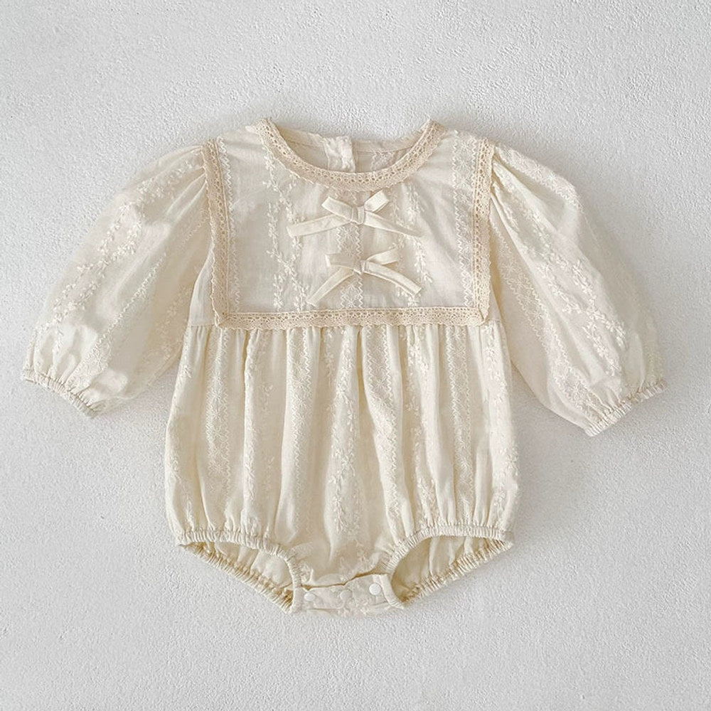 MyKids-USA® Baby Girls French Style Solid Color Flowers Pattern Long-sleeved bodysuit or Dress – Princess Sister Matching