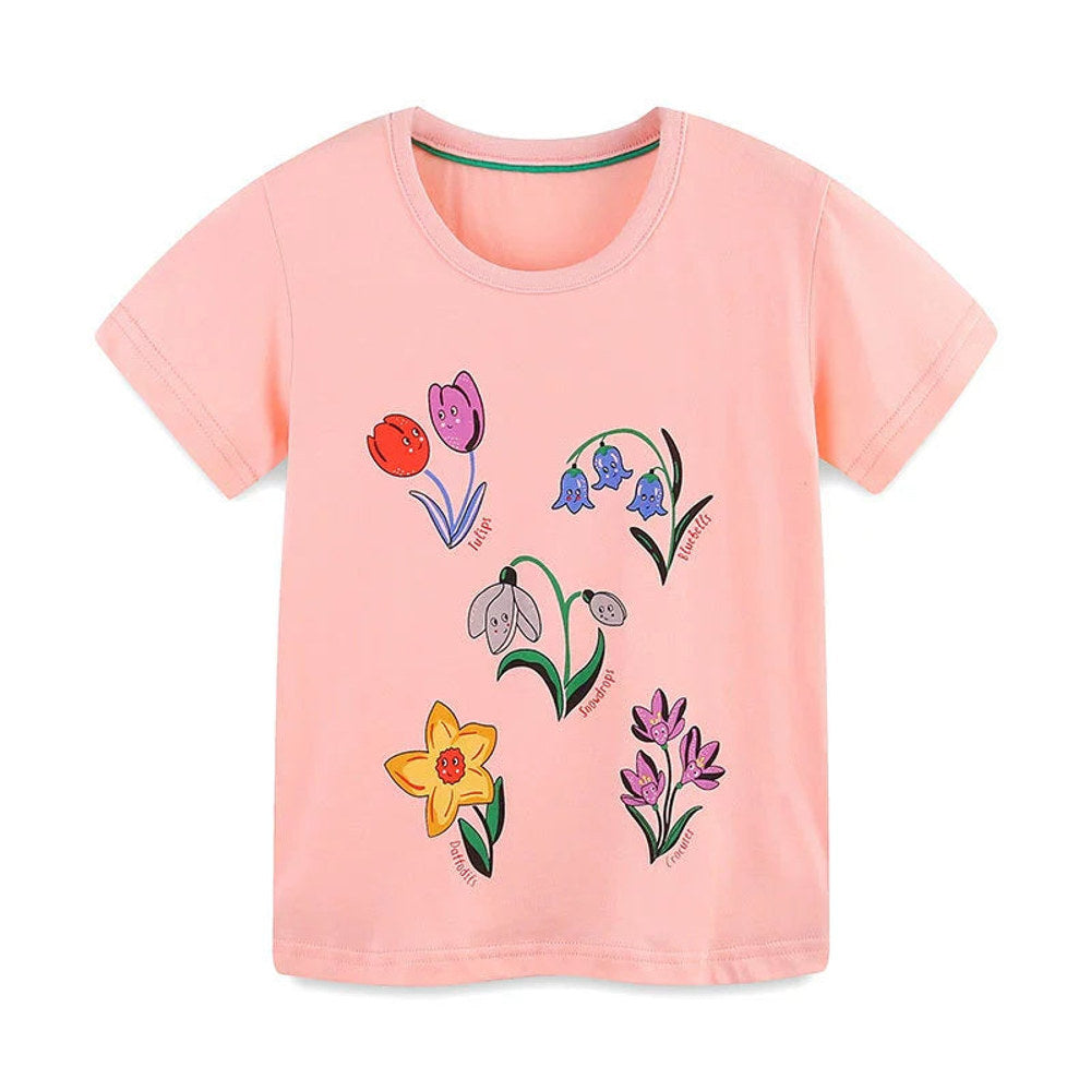 MyKids-USA® Girls’ Flowers Cartoon Pattern Short Sleeves T-shirt in European and American Style