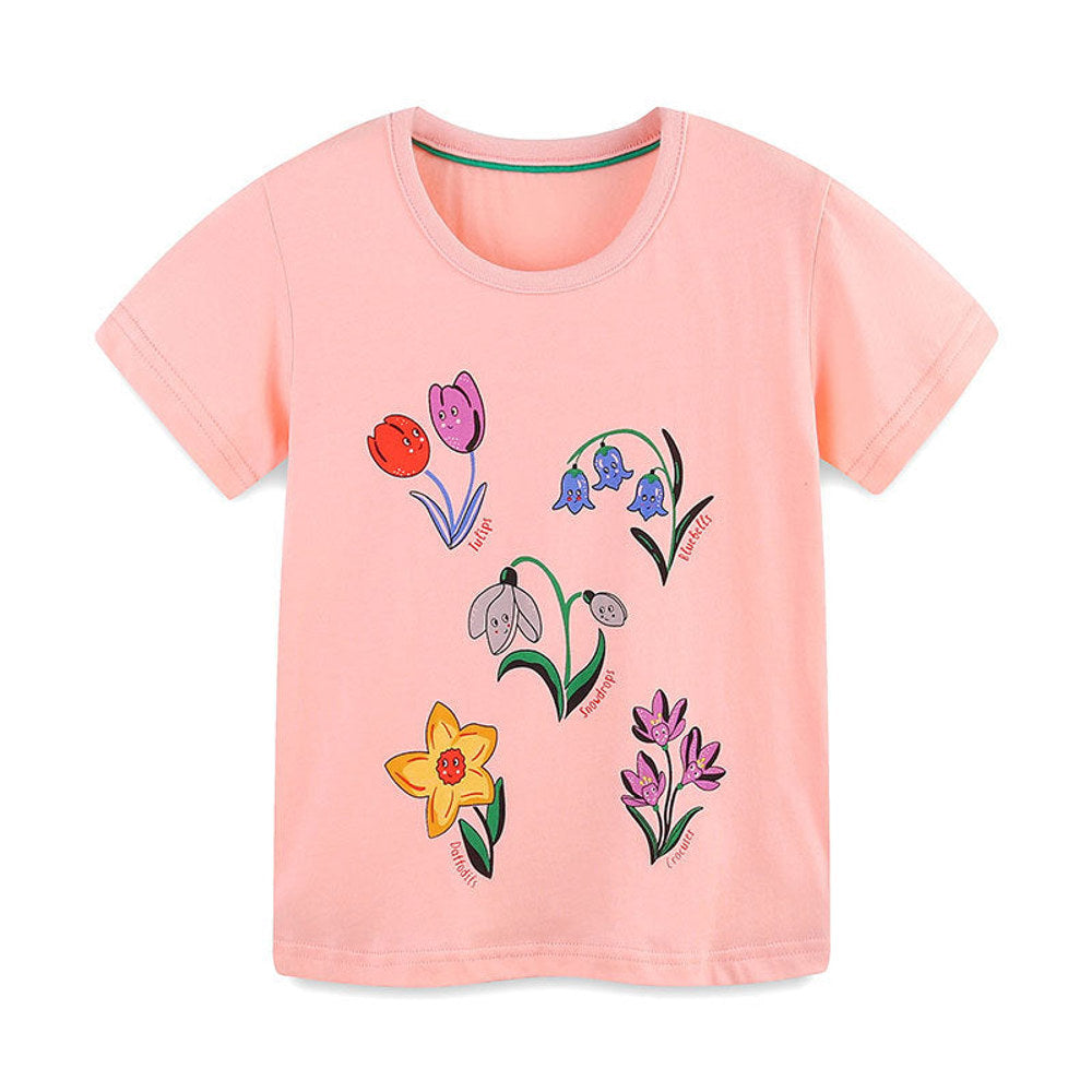 MyKids-USA® Girls’ Flowers Cartoon Pattern Short Sleeves T-shirt in European and American Style