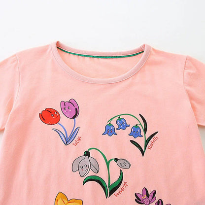 MyKids-USA® Girls’ Flowers Cartoon Pattern Short Sleeves T-shirt in European and American Style
