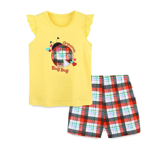 MyKids-USA® Baby Kids Cute Plaid and Letters Pattern Vest and Shorts Clothing Set for Girls