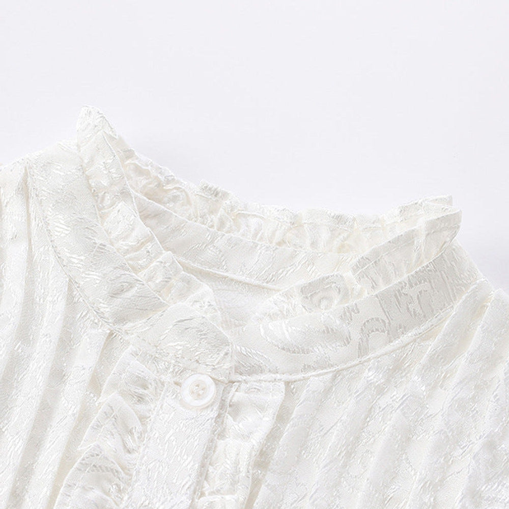 MyKids-USA® Solid Color Flowers Pattern Short Sleeves Dress with Ruffle Neck for Stylish Girls