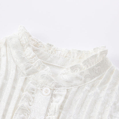 MyKids-USA® Solid Color Flowers Pattern Short Sleeves Dress with Ruffle Neck for Stylish Girls