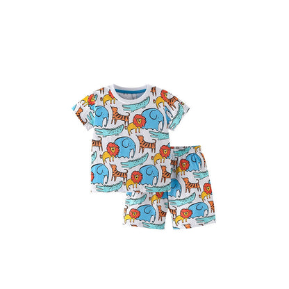 MyKids-USA® Lions and Elephants Pattern T-shirt and Shorts Clothing Set for Boys