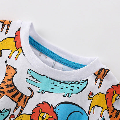 MyKids-USA® Lions and Elephants Pattern T-shirt and Shorts Clothing Set for Boys