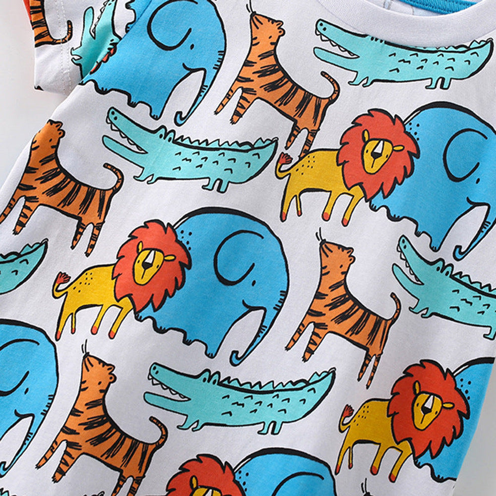 MyKids-USA® Lions and Elephants Pattern T-shirt and Shorts Clothing Set for Boys