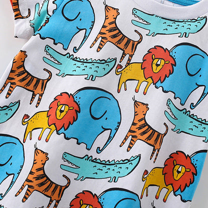 MyKids-USA® Lions and Elephants Pattern T-shirt and Shorts Clothing Set for Boys