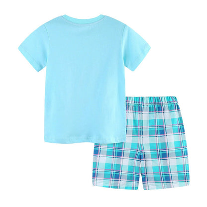 MyKids-USA® Baby Kids Cartoon Marine Animals Pattern T-shirt and Plaid Shorts Casual Clothing Set for Boys