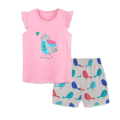 MyKids-USA® Baby Kids Cute Birds Cartoon Pattern Vest and Shorts Clothing Set for Girls