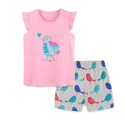 MyKids-USA® Baby Kids Cute Birds Cartoon Pattern Vest and Shorts Clothing Set for Girls