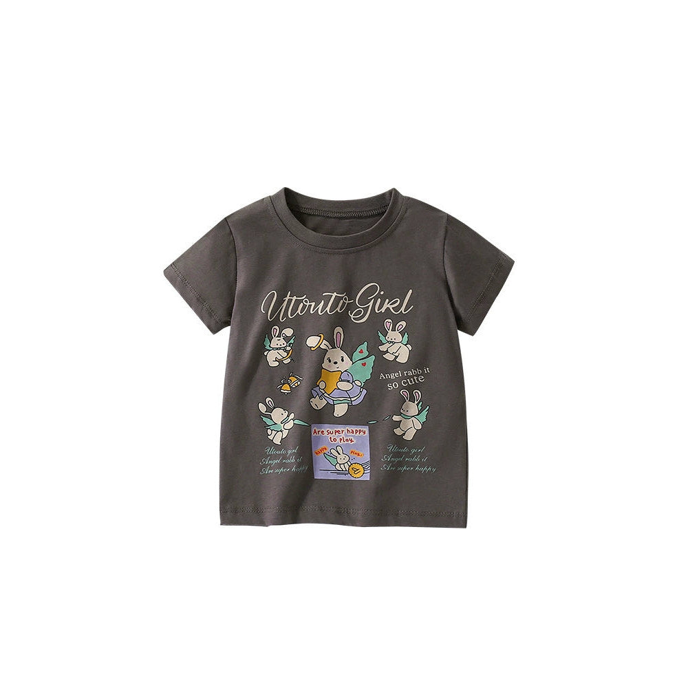 MyKids-USA® Girls’ Rabbits Cartoon and Letters Pattern Short Sleeves T-shirt in European and American Style