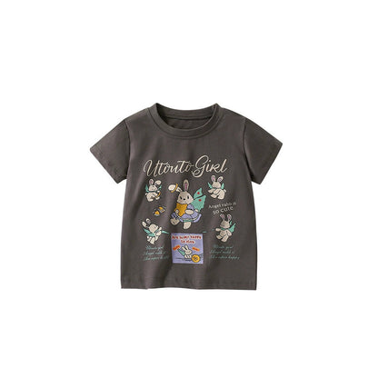 MyKids-USA® Girls’ Rabbits Cartoon and Letters Pattern Short Sleeves T-shirt in European and American Style