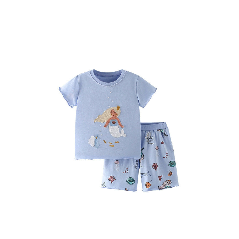 MyKids-USA® Baby Kids Mermaid and Marine Animals Pattern T-shirt and Shorts Clothing Set for Girls