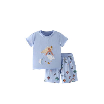 MyKids-USA® Baby Kids Mermaid and Marine Animals Pattern T-shirt and Shorts Clothing Set for Girls