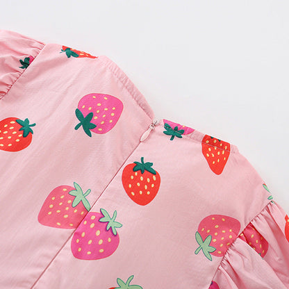 MyKids-USA® Strawberry Pattern Short Sleeves Crew Neck Dress for Stylish Girls