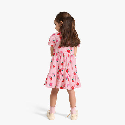 MyKids-USA® Strawberry Pattern Short Sleeves Crew Neck Dress for Stylish Girls